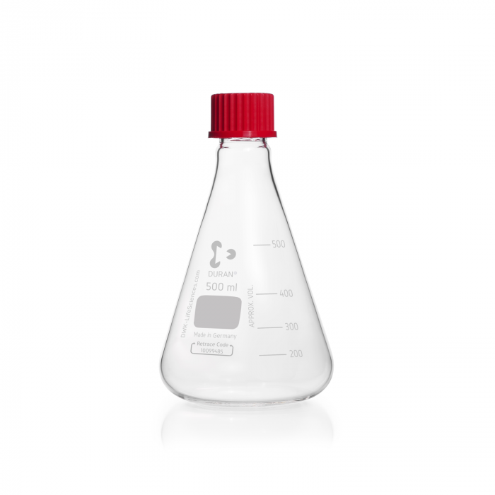 DURAN® 埃伦迈耶烧瓶，带 DIN 螺纹，带 PBT 瓶盖，500 mL