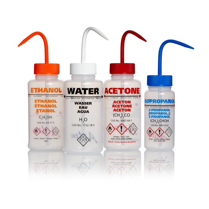 AZLON® 洗瓶，宽口，多语言，安全排气，LDPE