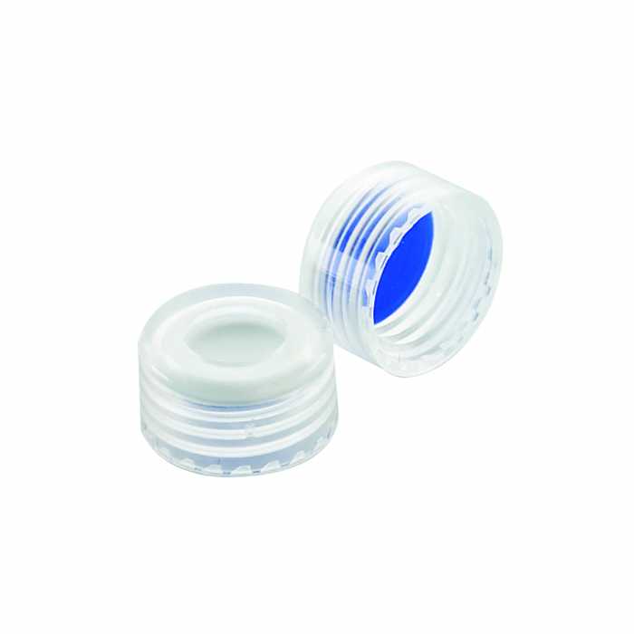 WHEATON® 9 mmABC 螺旋盖，带蓝色 PTFE / 白色硅胶内衬，天然 PP