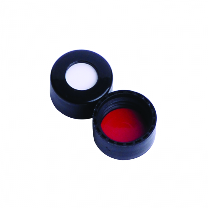 WHEATON® 9 mm ABC螺丝帽，带红色PTFE/白色硅胶内衬，黑色PP