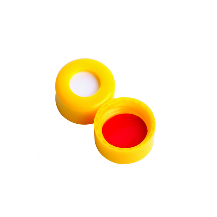 WHEATON® 9 mm ABC螺丝帽，带红色PTFE/白色硅胶内衬，黄色PP