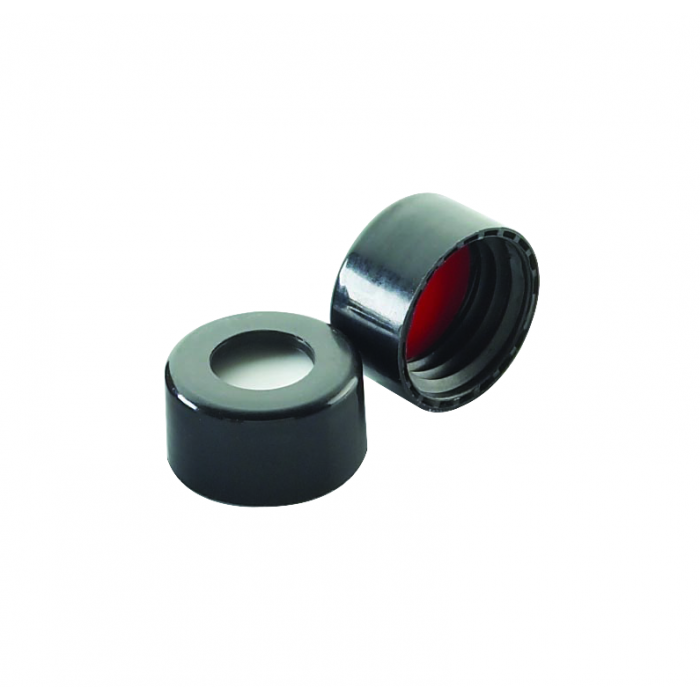 WHEATON® 9 mm ABC螺丝帽，带红色PTFE/白色硅胶内衬，黑色PP
