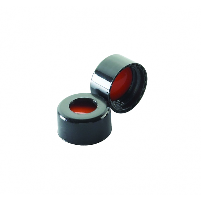 WHEATON® 9 mm ABC 螺旋盖，带白色 PTFE / 红色硅胶内衬，天然 PP