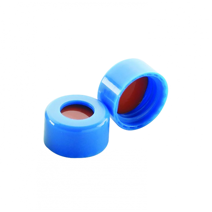 WHEATON® 9 mm ABC螺丝帽，带白色PTFE/红色硅胶内衬，蓝色PP