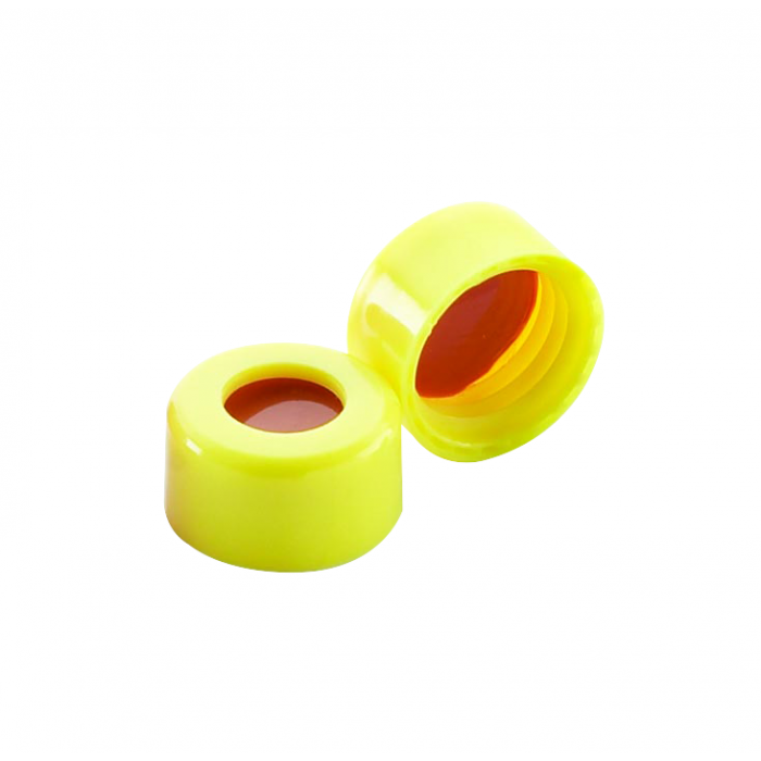 WHEATON® 9 mm ABC螺丝帽，带白色PTFE/红色硅胶内衬，黄色PP