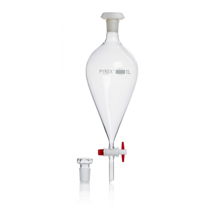 PYREX®分离漏斗，梨形，带PTFE止塞键，1000mL
