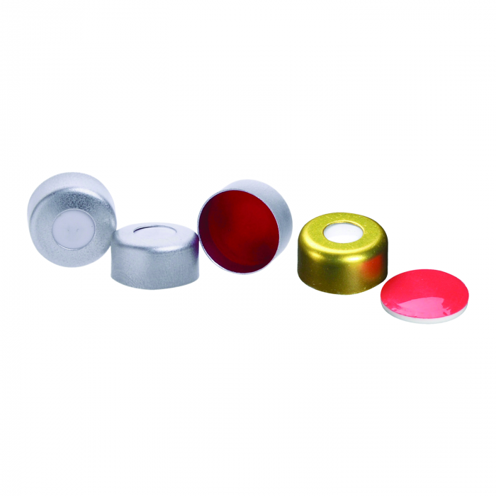 WHEATON® µL MicroLiter® 11 mm 带隔膜压接密封件，聚四氟乙烯/硅树脂，铝质，隔膜厚度：1.52mm
