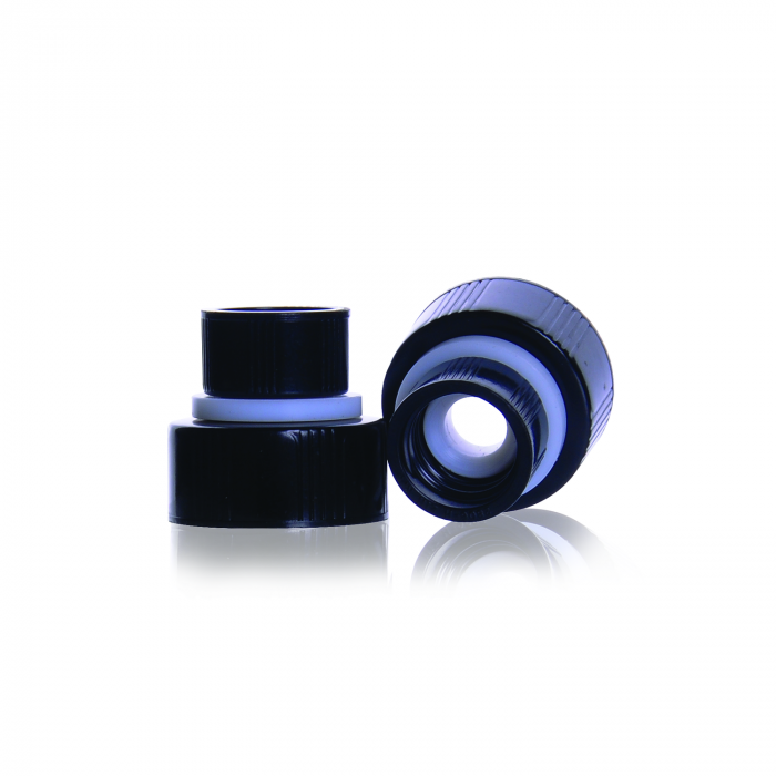 WHEATON® WHEATON CONNECTION® 螺旋螺纹连接器，带黑色酚醛盖帽，13-425 和 20-400