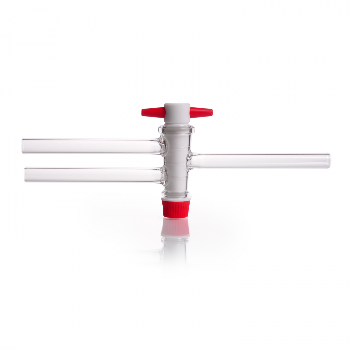 DURAN® 双向旋塞, 双斜孔, 带 PTFE 钥匙, 孔径 6 mm, NS 21.5