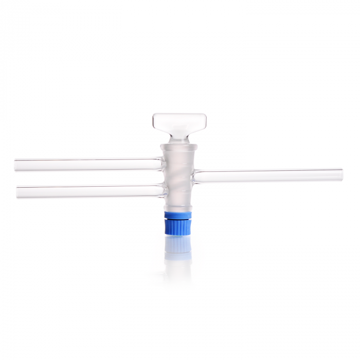 DURAN® 双向旋塞, 双斜孔, 带玻璃钥匙, 孔径 4 mm, NS 18.8