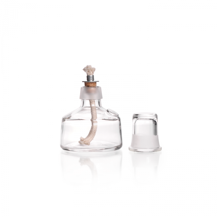 钠钙玻璃酒精灯，带插座和灯芯，100 mL