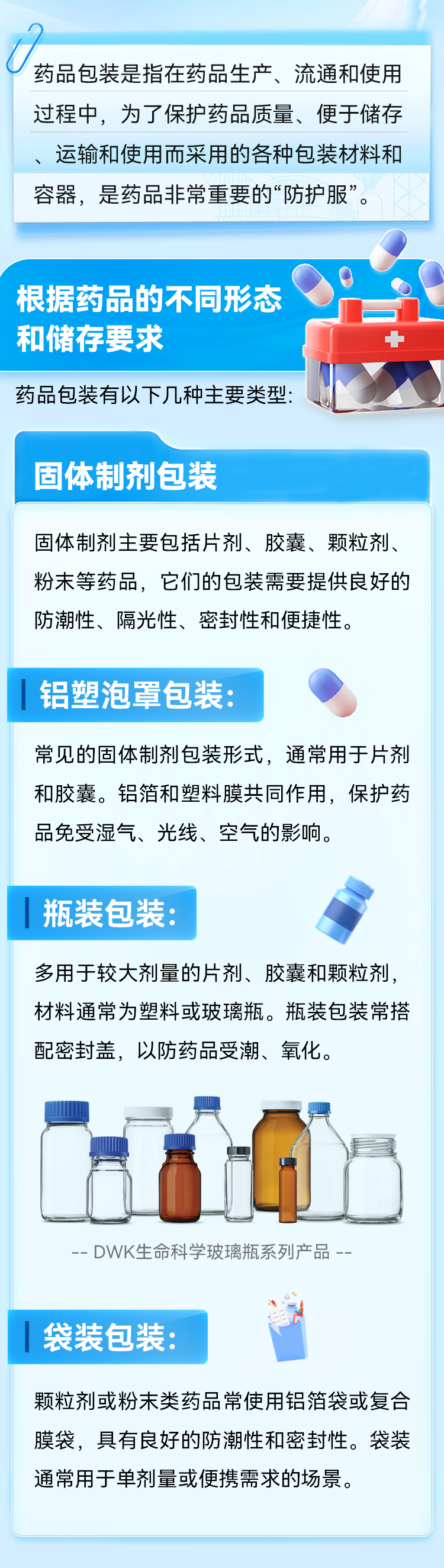 药品包装是指在药品生产、流通和使用过程中，为了保护药品质量、便于储存、运输和使用而采用的各种包装材料和容器，是药品非常重要的“防护服”